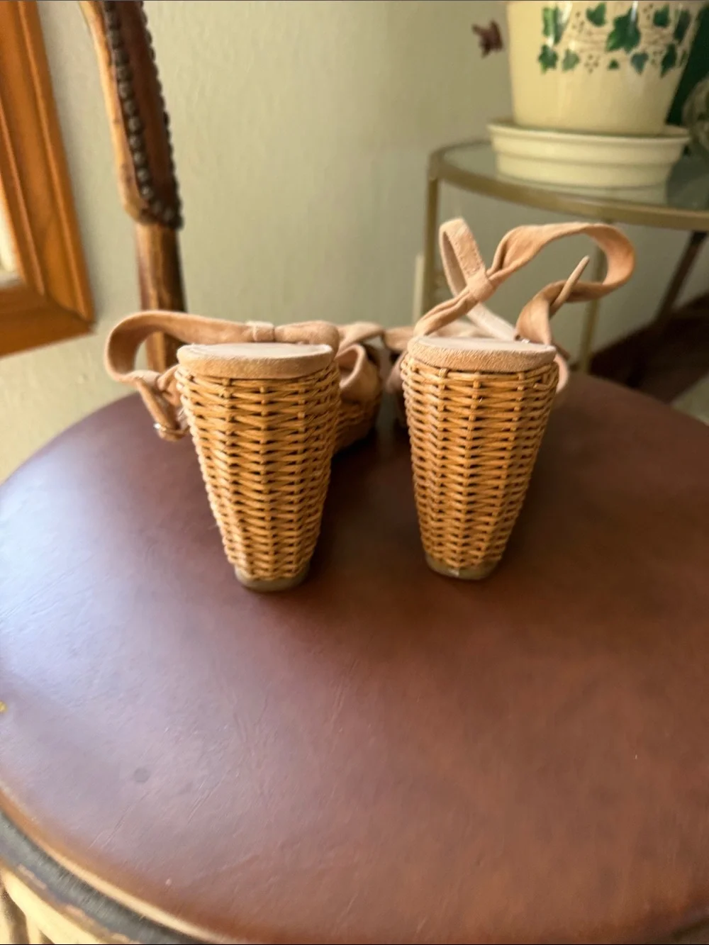 kate spade Tan Suede Knot Wedge Sandals